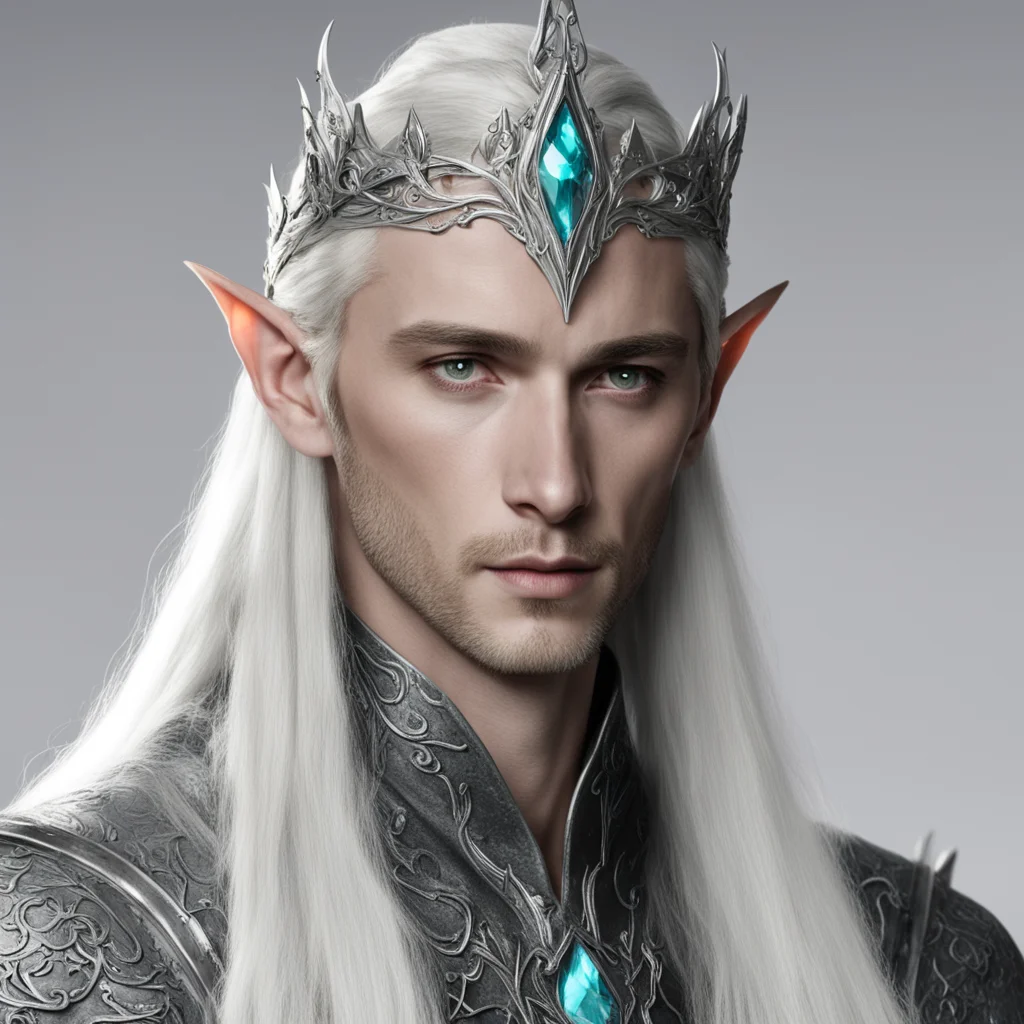 king thranduil wearing silver elven circlet with jewels confident engaging wow artstation art 3