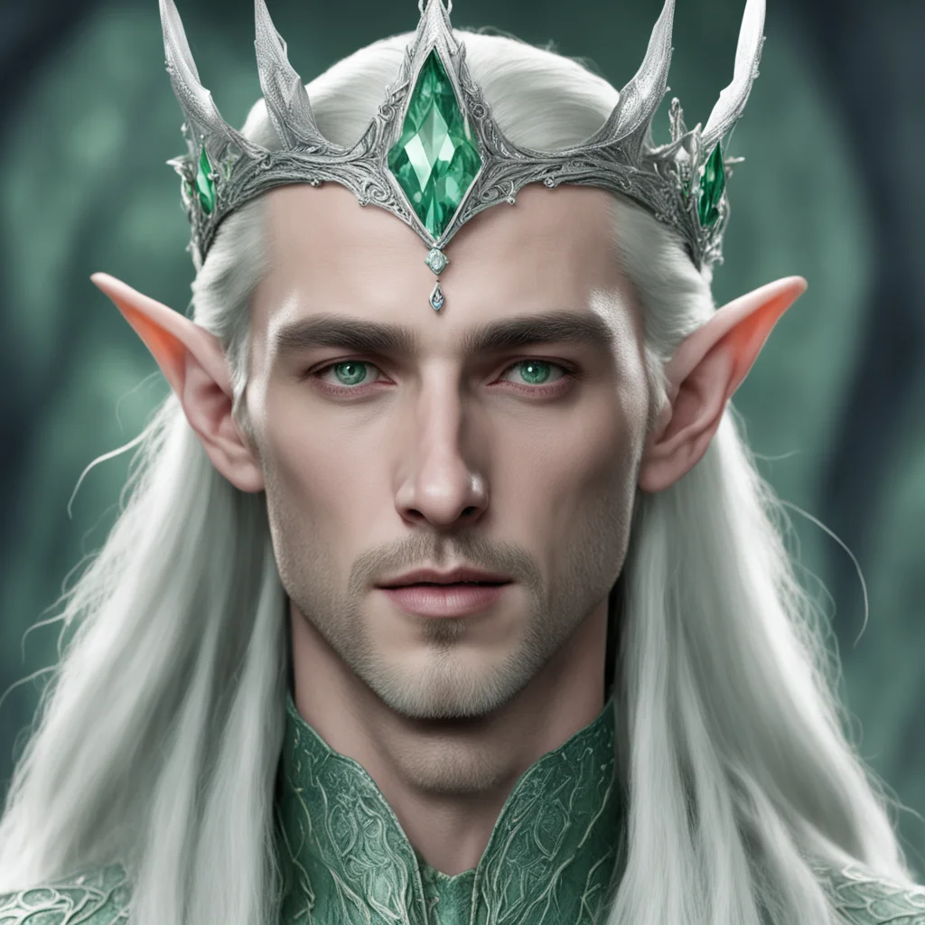 king thranduil wearing silver elven circlet with pale green diamonds  confident engaging wow artstation art 3