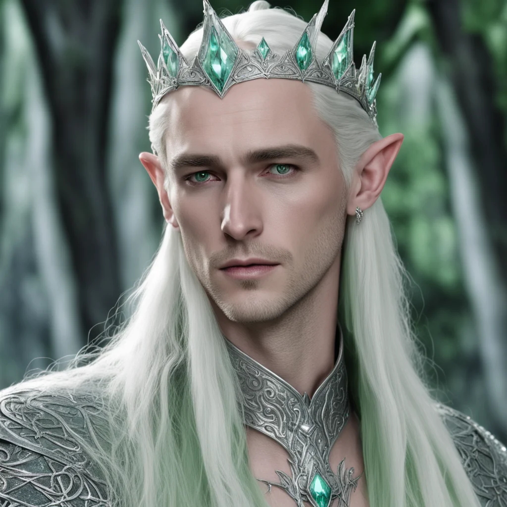 king thranduil wearing silver elven circlet with pale green diamonds 
