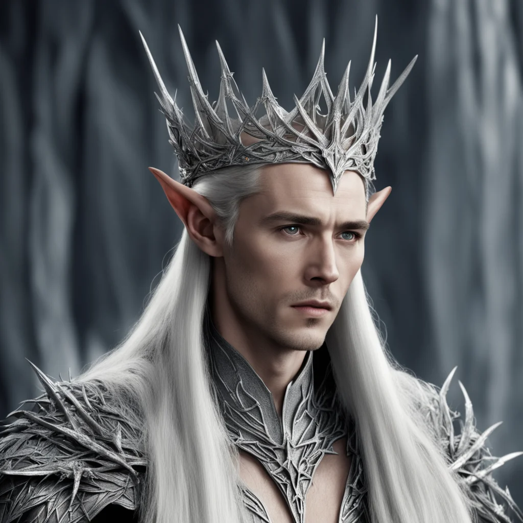 king thranduil wearing silver elven crown of thorns with diamonds amazing awesome portrait 2