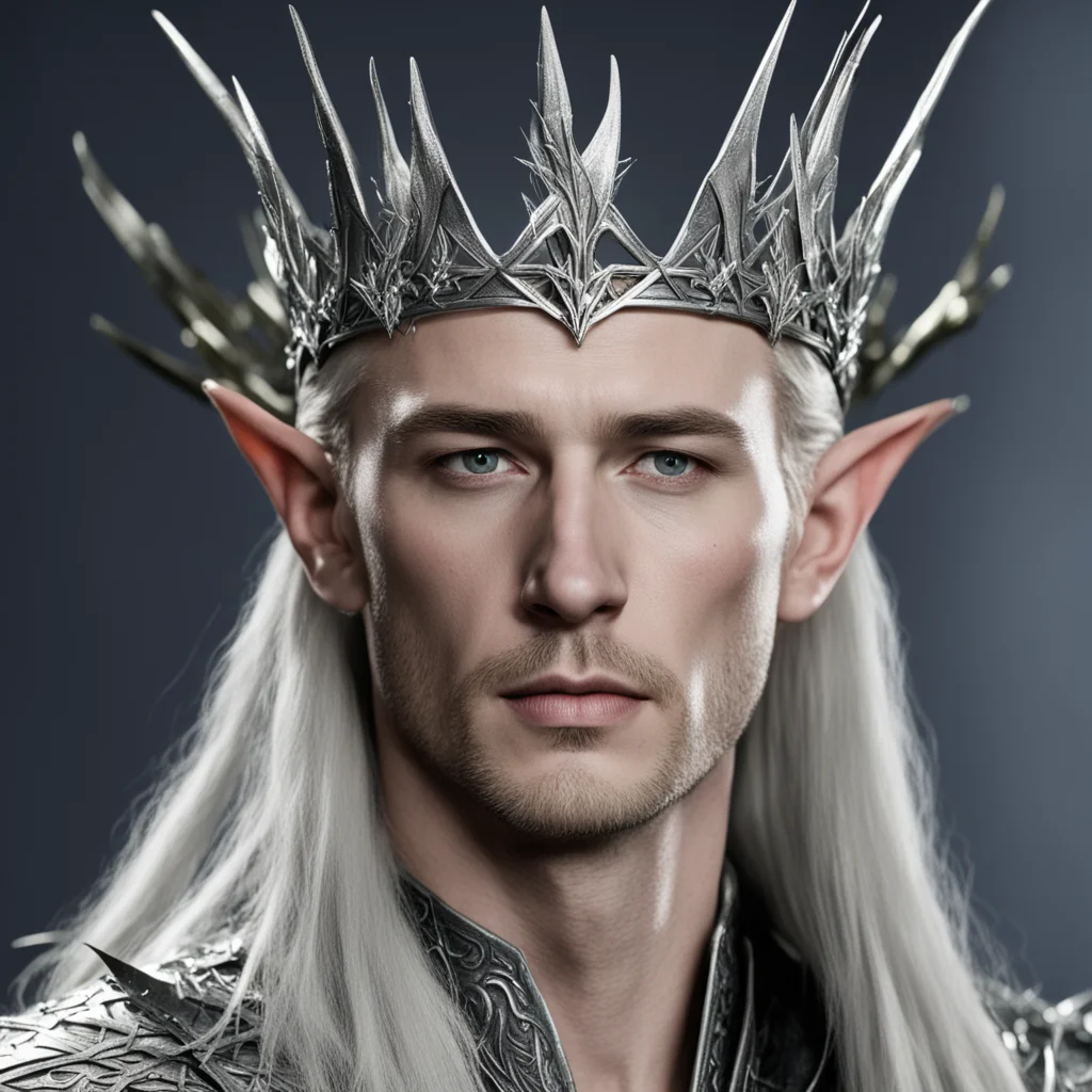 king thranduil wearing silver elven crown of thorns with diamonds