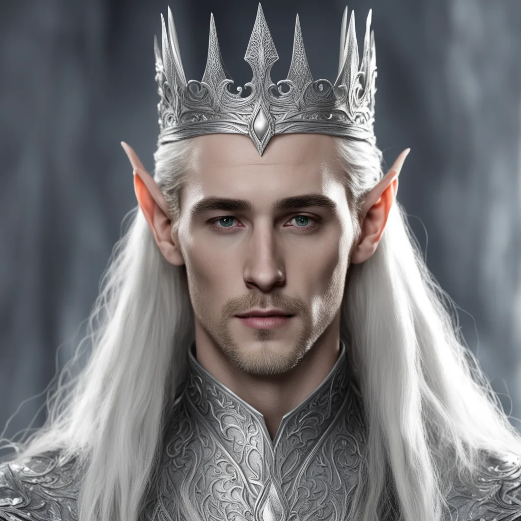 king thranduil wearing silver elven tiara confident engaging wow artstation art 3
