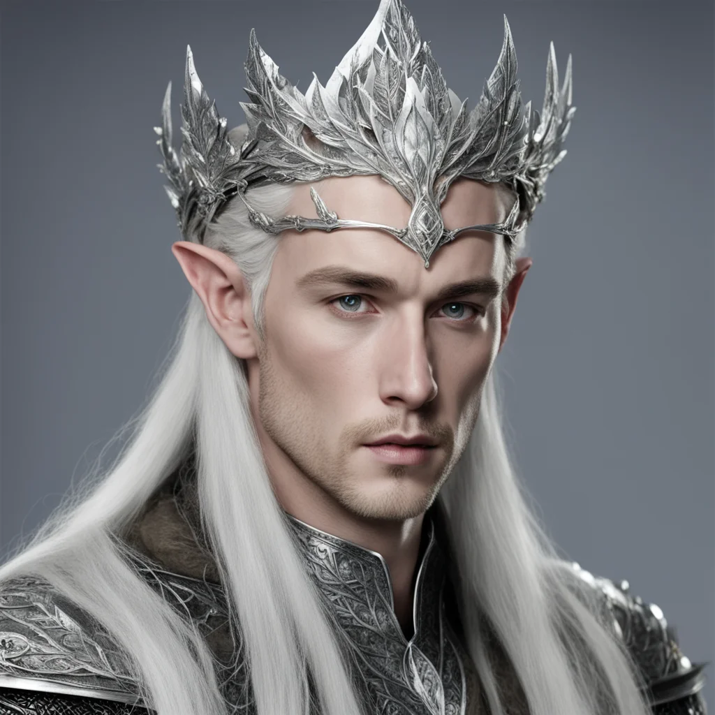 king thranduil wearing silver leaf elven circlet with diamond amazing awesome portrait 2