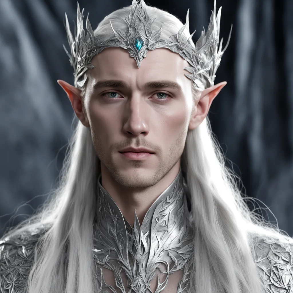 aiking thranduil wearing silver leaf elven circlet with diamond confident engaging wow artstation art 3