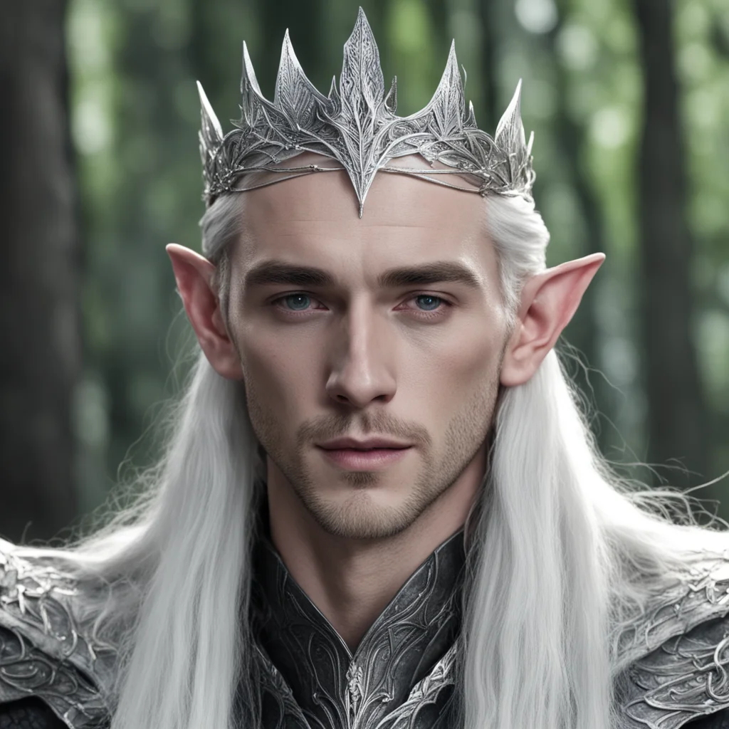 aiking thranduil wearing silver leaf elven circlet with diamond good looking trending fantastic 1