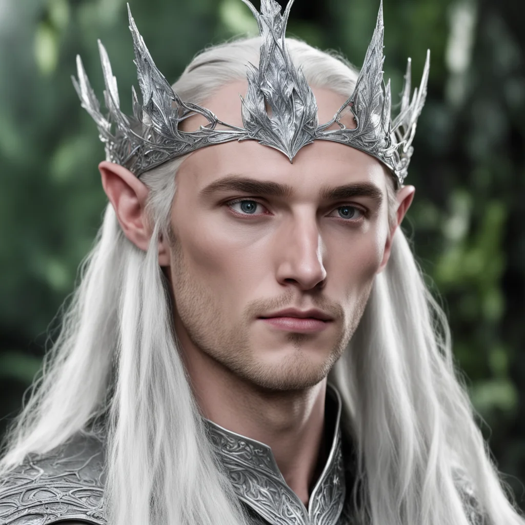 aiking thranduil wearing silver leaf elven circlet with diamond