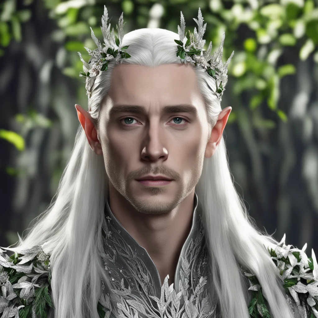 king thranduil wearing silver leaves and berries in hair with diamonds  confident engaging wow artstation art 3