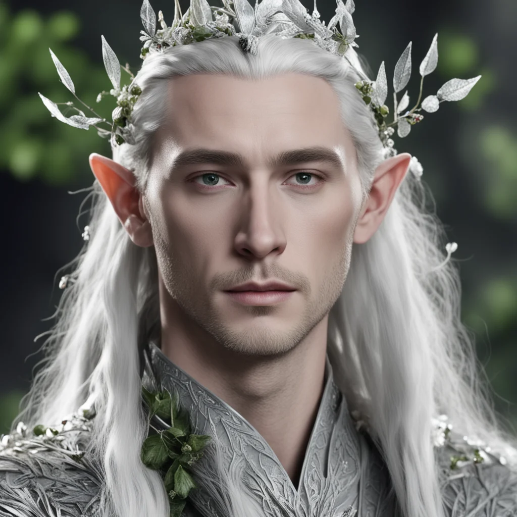 king thranduil wearing silver leaves and berries in hair with diamonds 