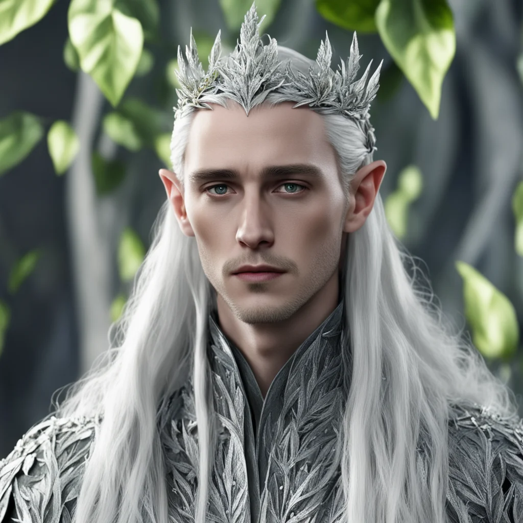 king thranduil wearing silver leaves with diamond berries in hair amazing awesome portrait 2