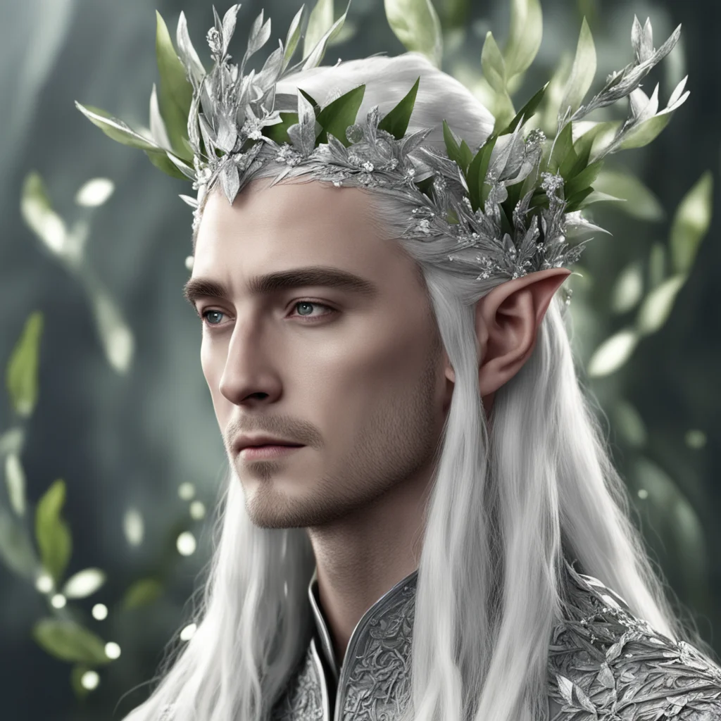 aiking thranduil wearing silver leaves with diamond berries in hair confident engaging wow artstation art 3