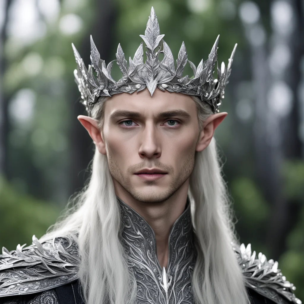 king thranduil wearing silver oak leaf elven crown with diamonds amazing awesome portrait 2