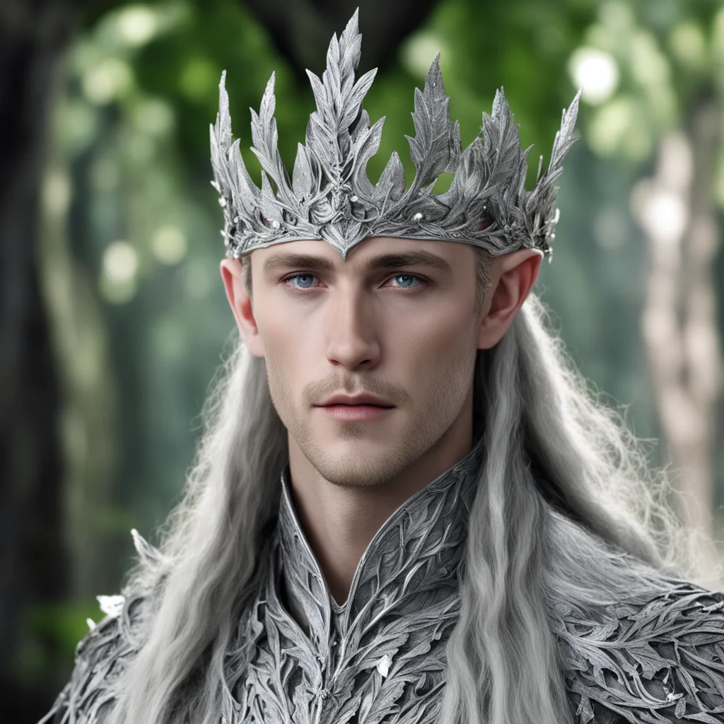 aiking thranduil wearing silver oak leaf elven crown with diamonds good looking trending fantastic 1