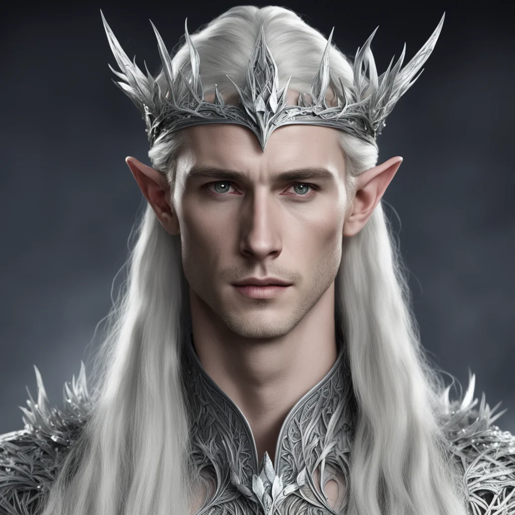 king thranduil wearing silver thorn elven circlet with diamonds confident engaging wow artstation art 3