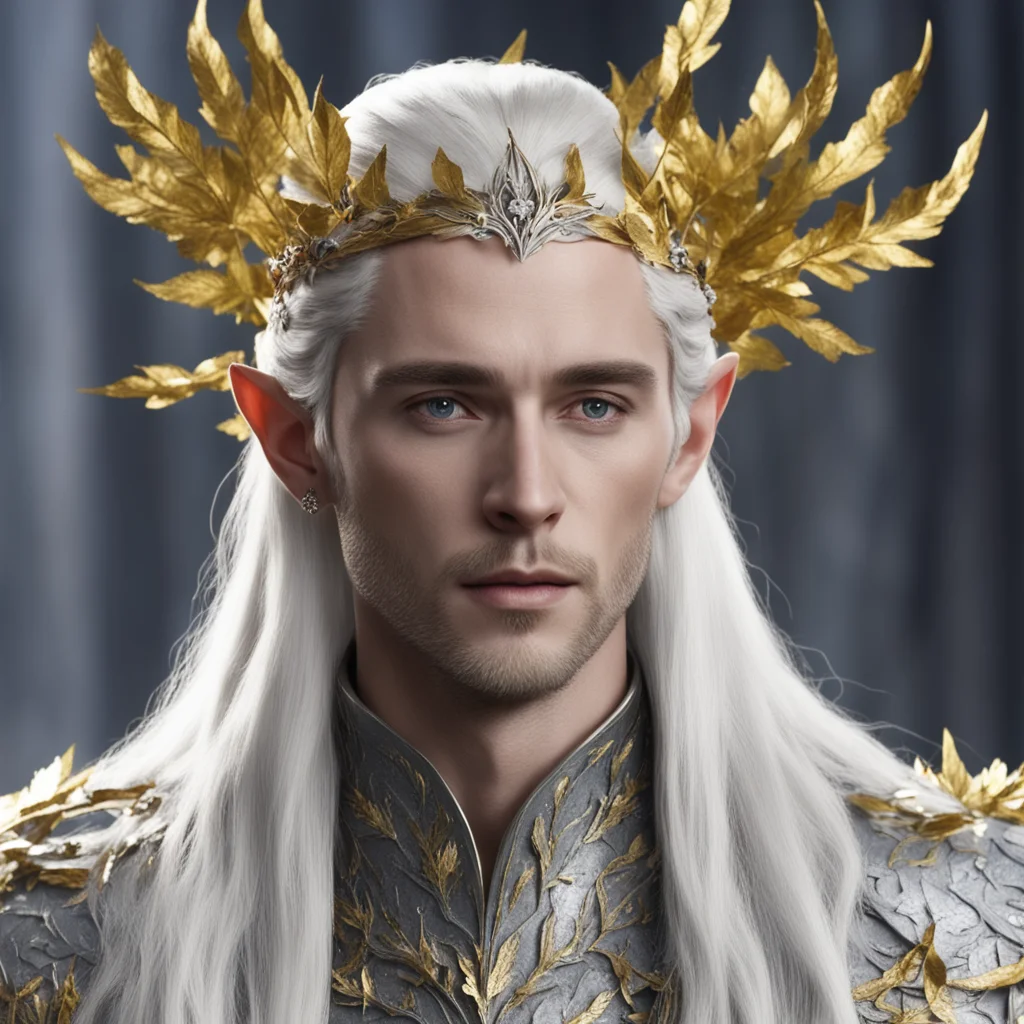 king thranduil wearing silver with gold leaves and berries in hair with diamonds amazing awesome portrait 2