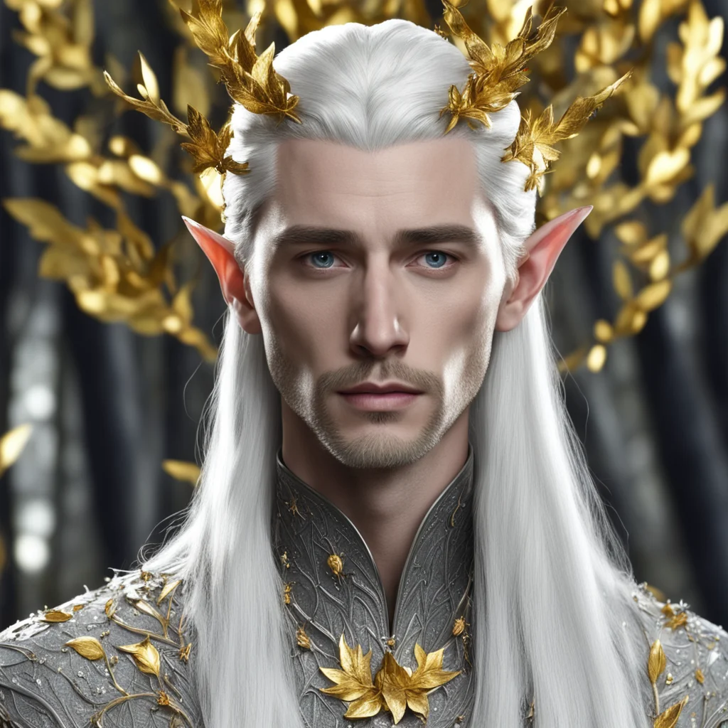king thranduil wearing silver with gold leaves and berries in hair with diamonds good looking trending fantastic 1