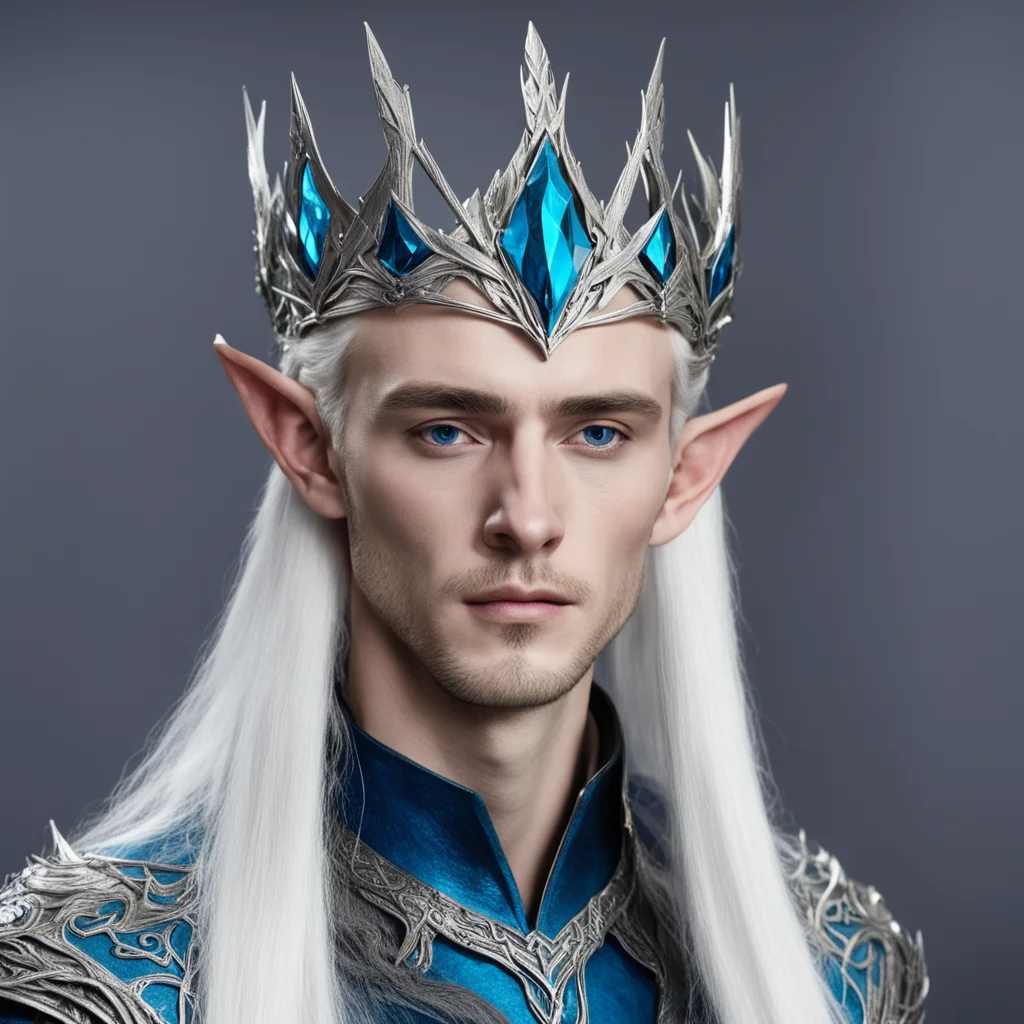 king thranduil wearing silver wood elf circlet with blue diamond amazing awesome portrait 2