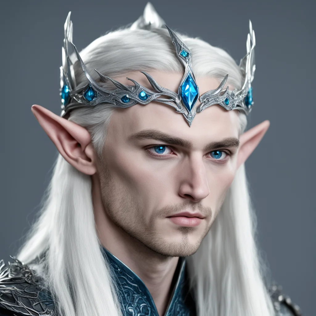 king thranduil wearing silver wood elf circlet with blue diamond good looking trending fantastic 1