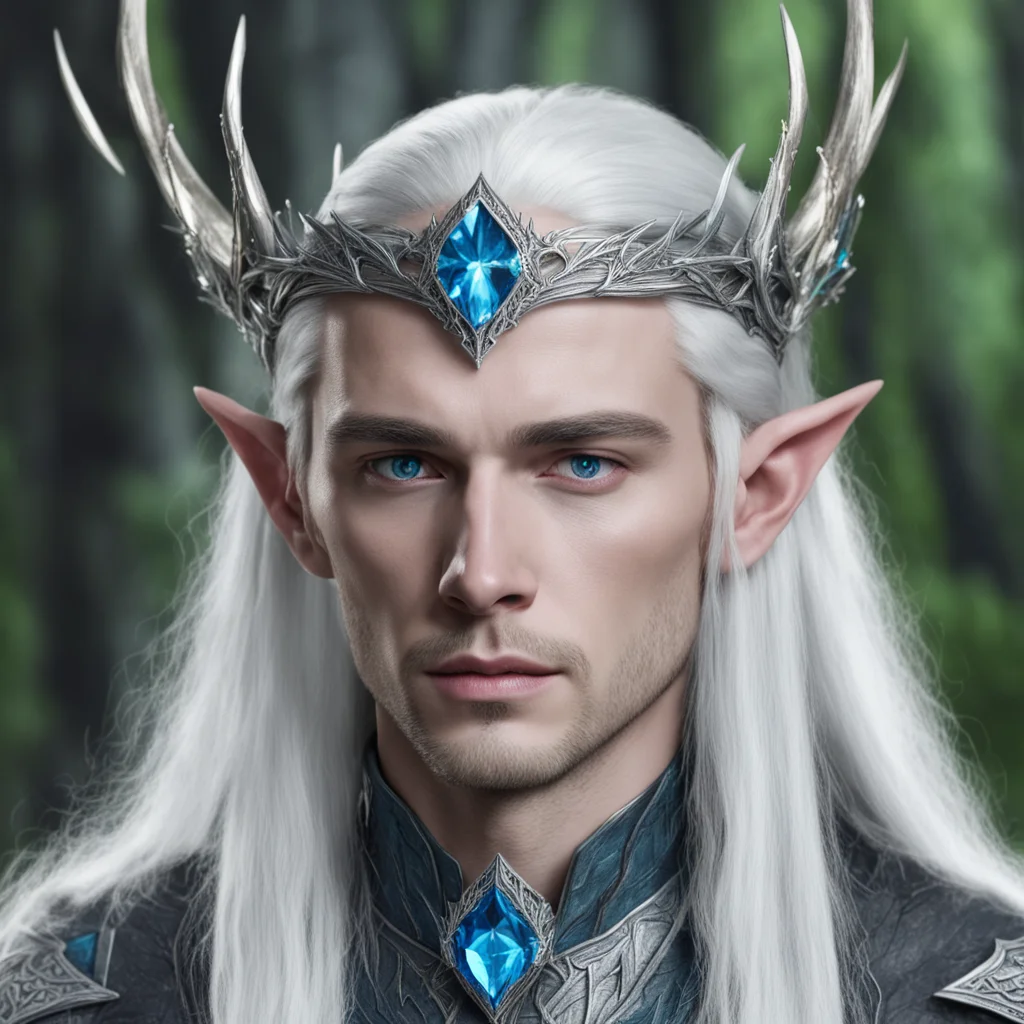 king thranduil wearing silver wood elf circlet with blue diamond