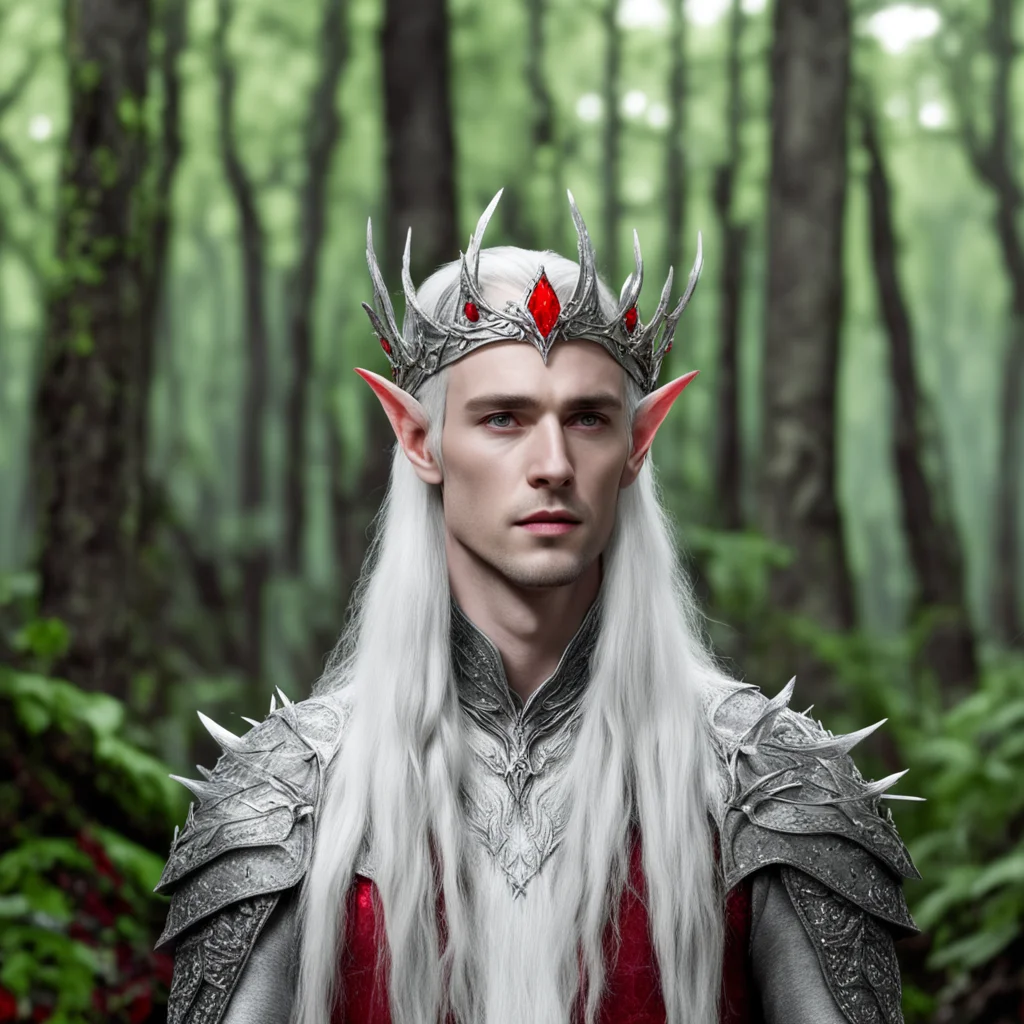 king thranduil wearing silver woodland elf circlet with red diamonds