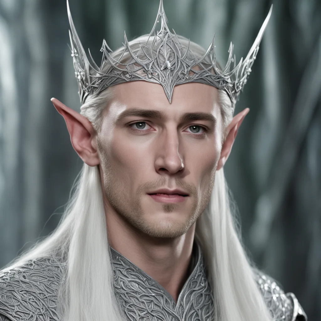 king thranduil wearing silver woven stick elven circlet with diamonds good looking trending fantastic 1