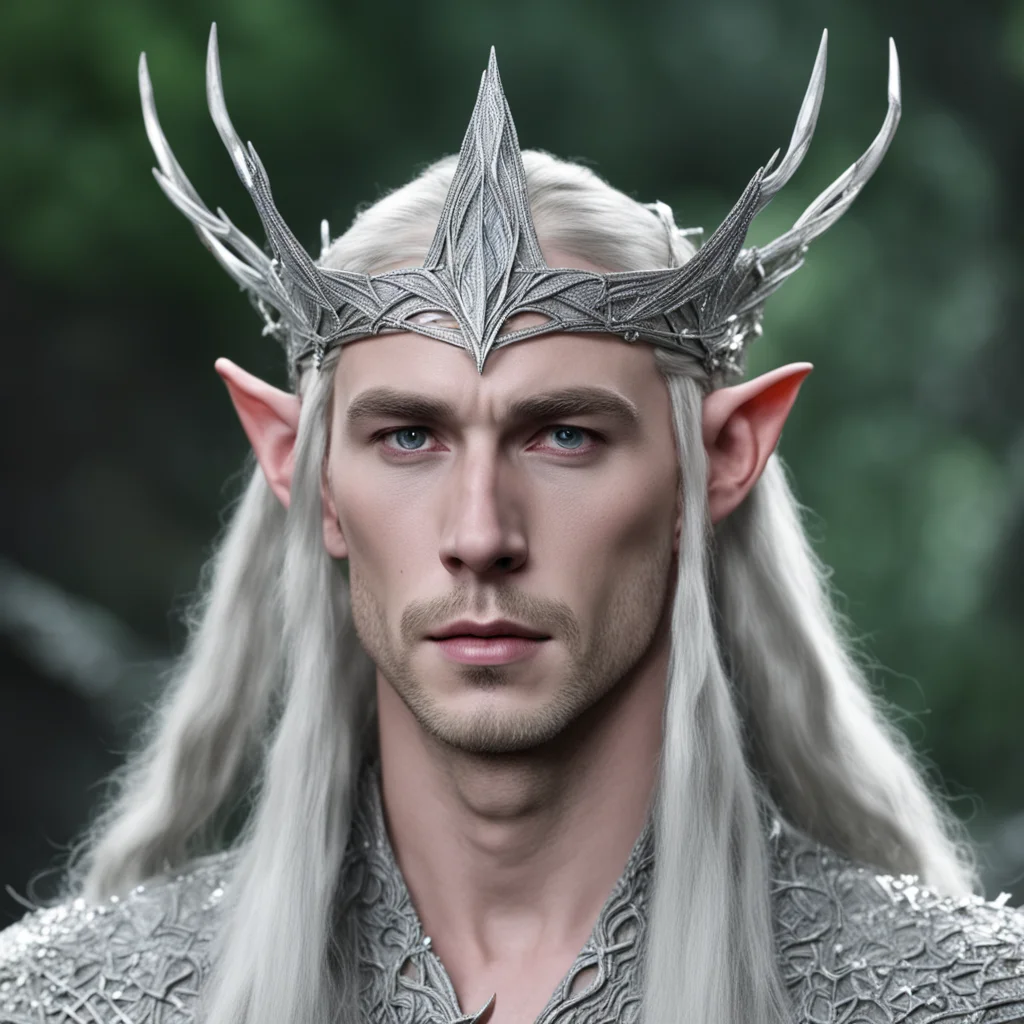 aiking thranduil wearing silver woven stick elven circlet with diamonds