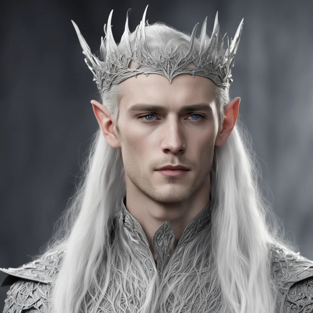 king thranduil wearing silver woven wood elven circlet with diamonds