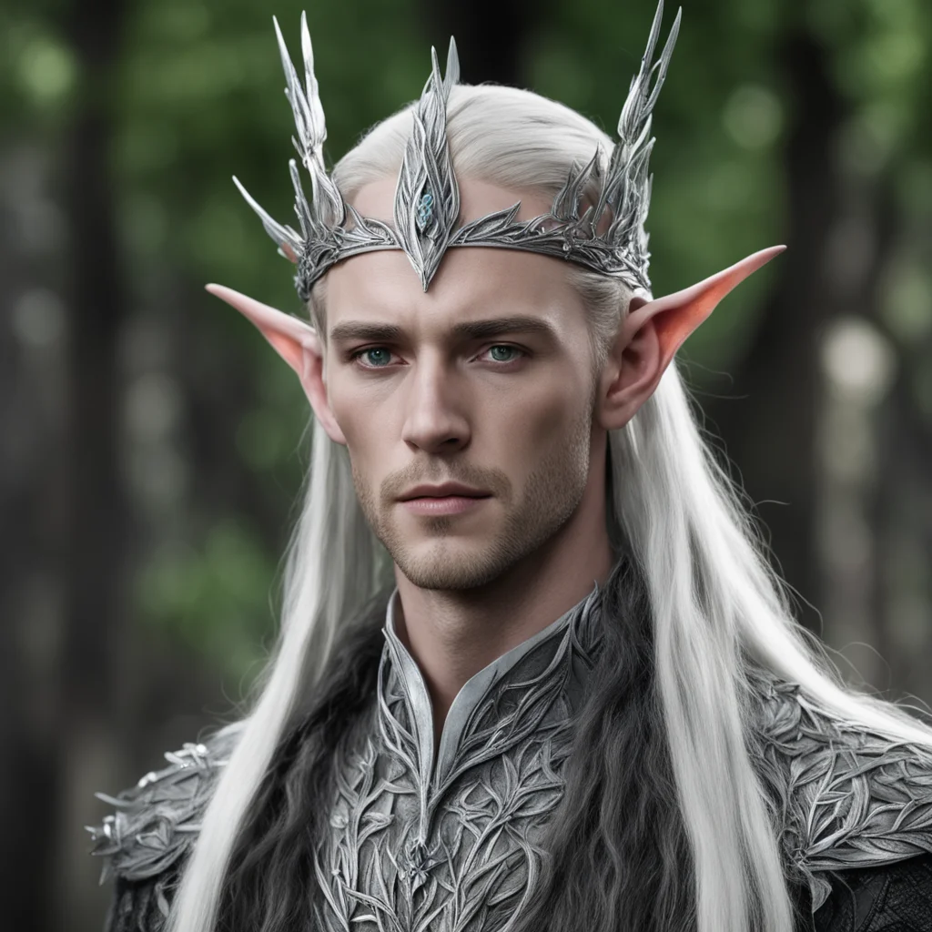 king thranduil wearing small silver bay leaf elven circlet with diamonds  amazing awesome portrait 2