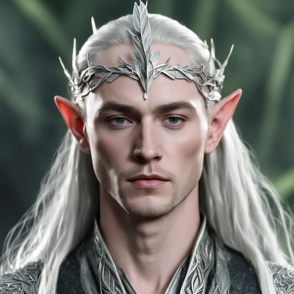 king thranduil wearing small silver bay leaf elven circlet with diamonds 