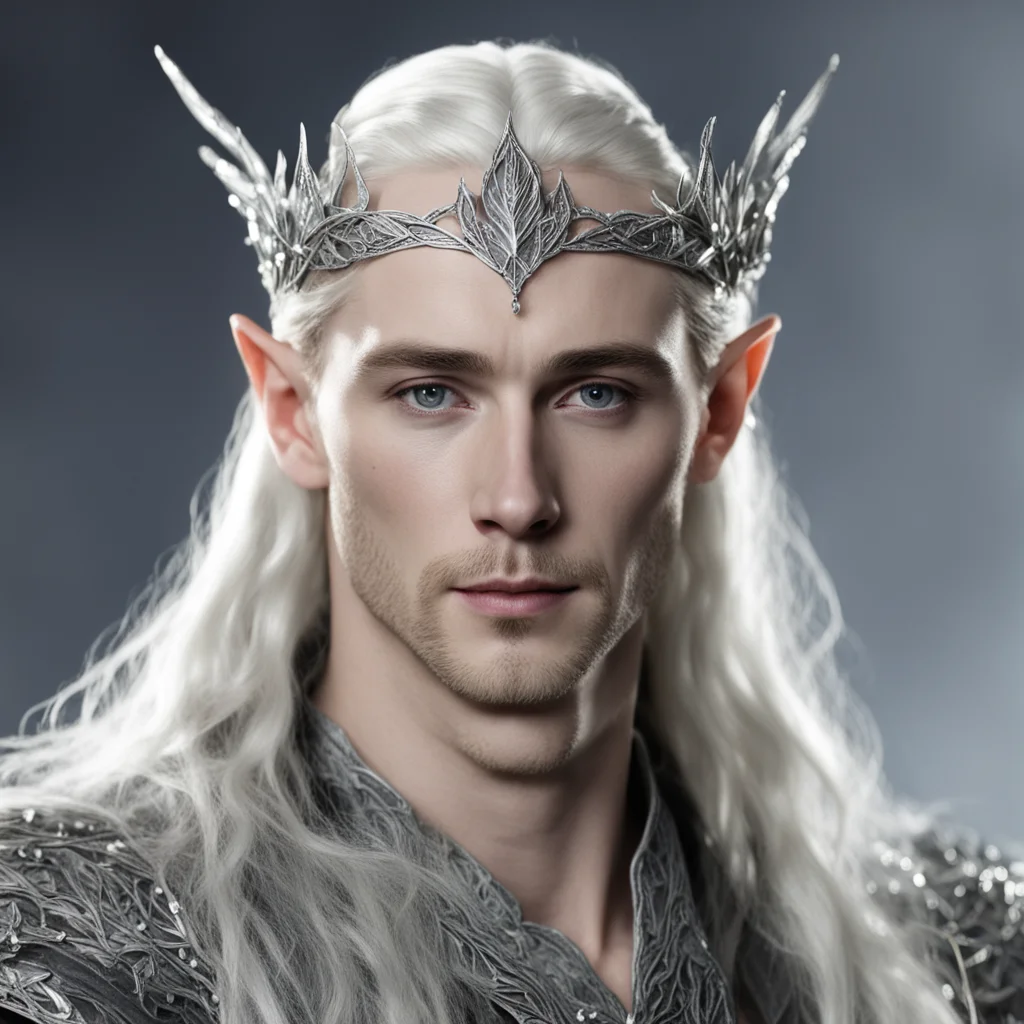 king thranduil wearing small silver beech leaf elven circlet with diamonds amazing awesome portrait 2