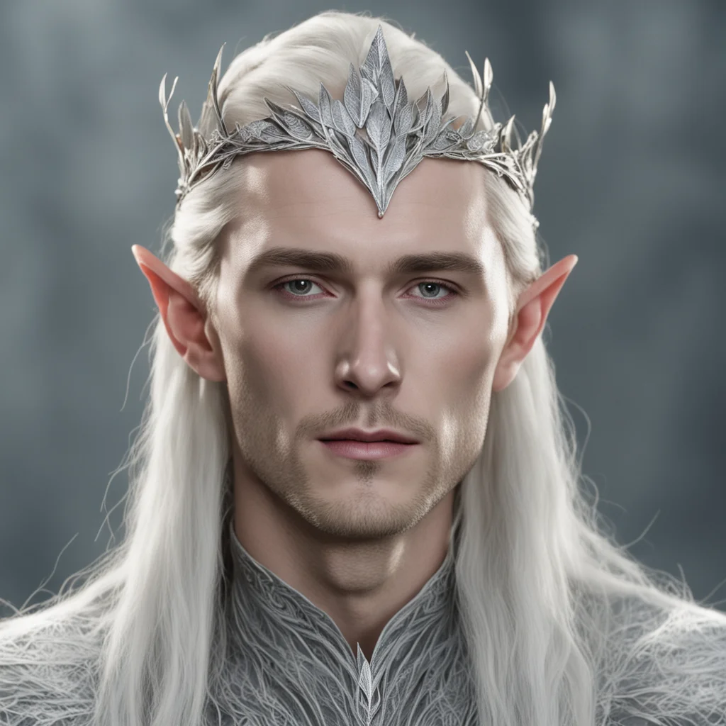 king thranduil wearing small silver beech leaf elven circlet with diamonds good looking trending fantastic 1
