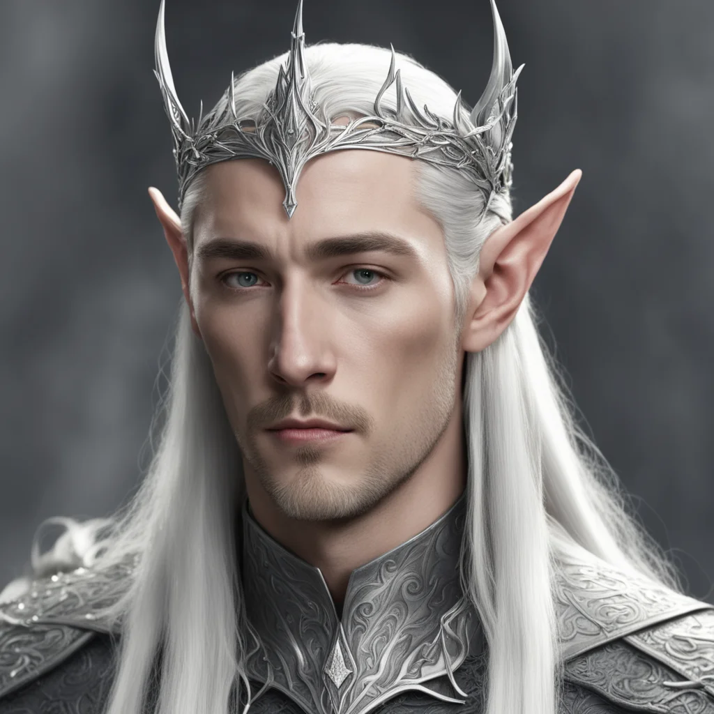 king thranduil wearing small silver elven circlet with diamond confident engaging wow artstation art 3