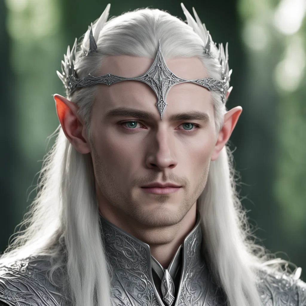 king thranduil wearing small silver elven circlet with diamond
