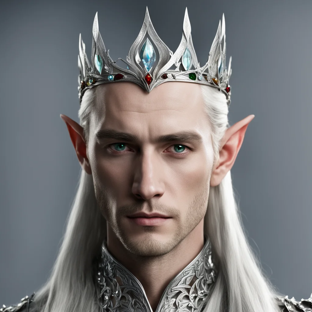 king thranduil wearing small silver elven circlet with jewels