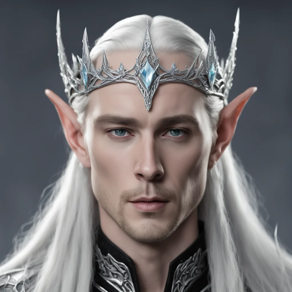 king thranduil wearing small silver elvish circlet with diamond  confident engaging wow artstation art 3