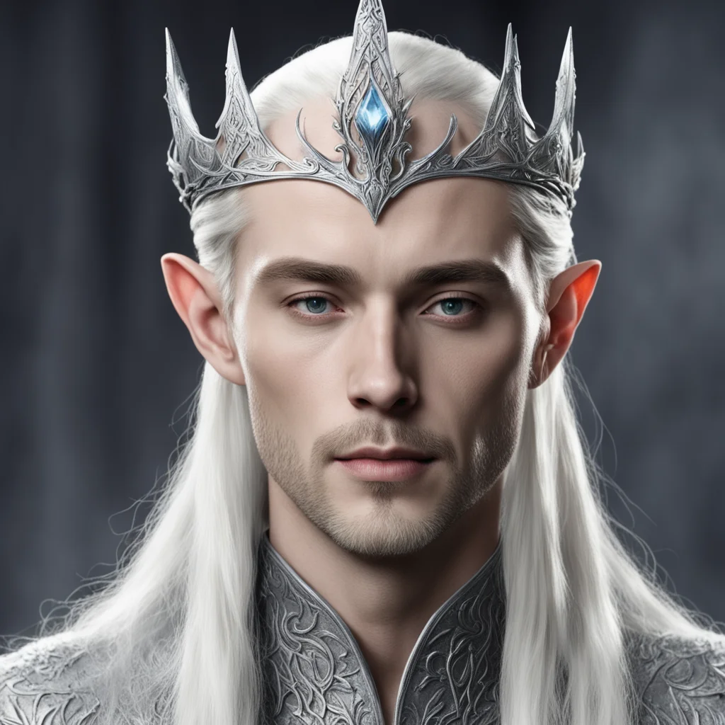 king thranduil wearing small silver elvish circlet with diamond 