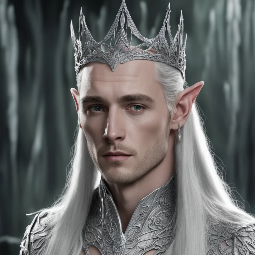 aiking thranduil wearing small silver elvish circlet with diamond confident engaging wow artstation art 3