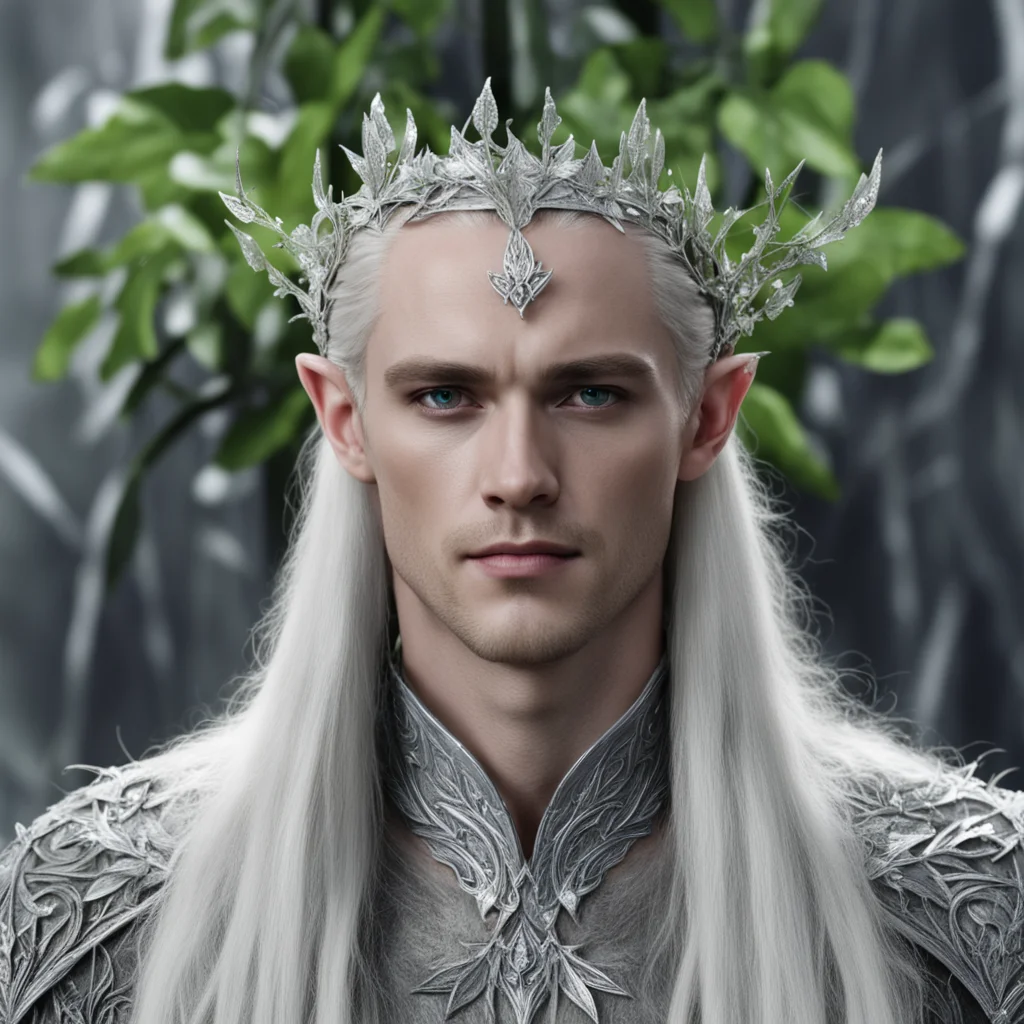 king thranduil wearing small silver ivy leaf elven circlet with diamonds amazing awesome portrait 2
