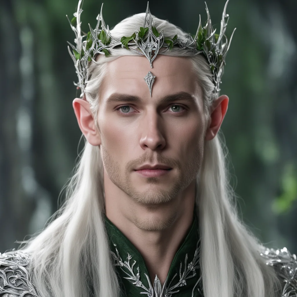 king thranduil wearing small silver ivy leaf elven circlet with diamonds good looking trending fantastic 1