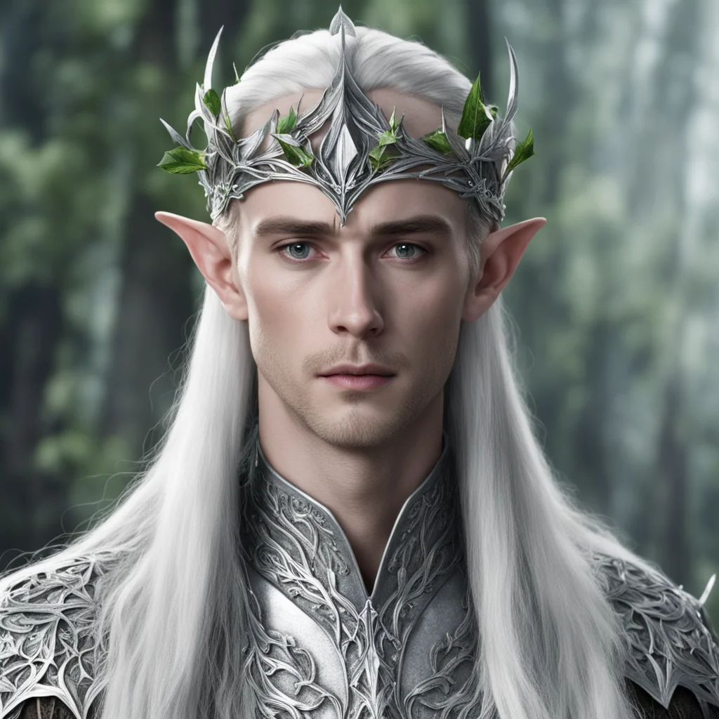 king thranduil wearing small silver ivy leaf elven circlet with diamonds