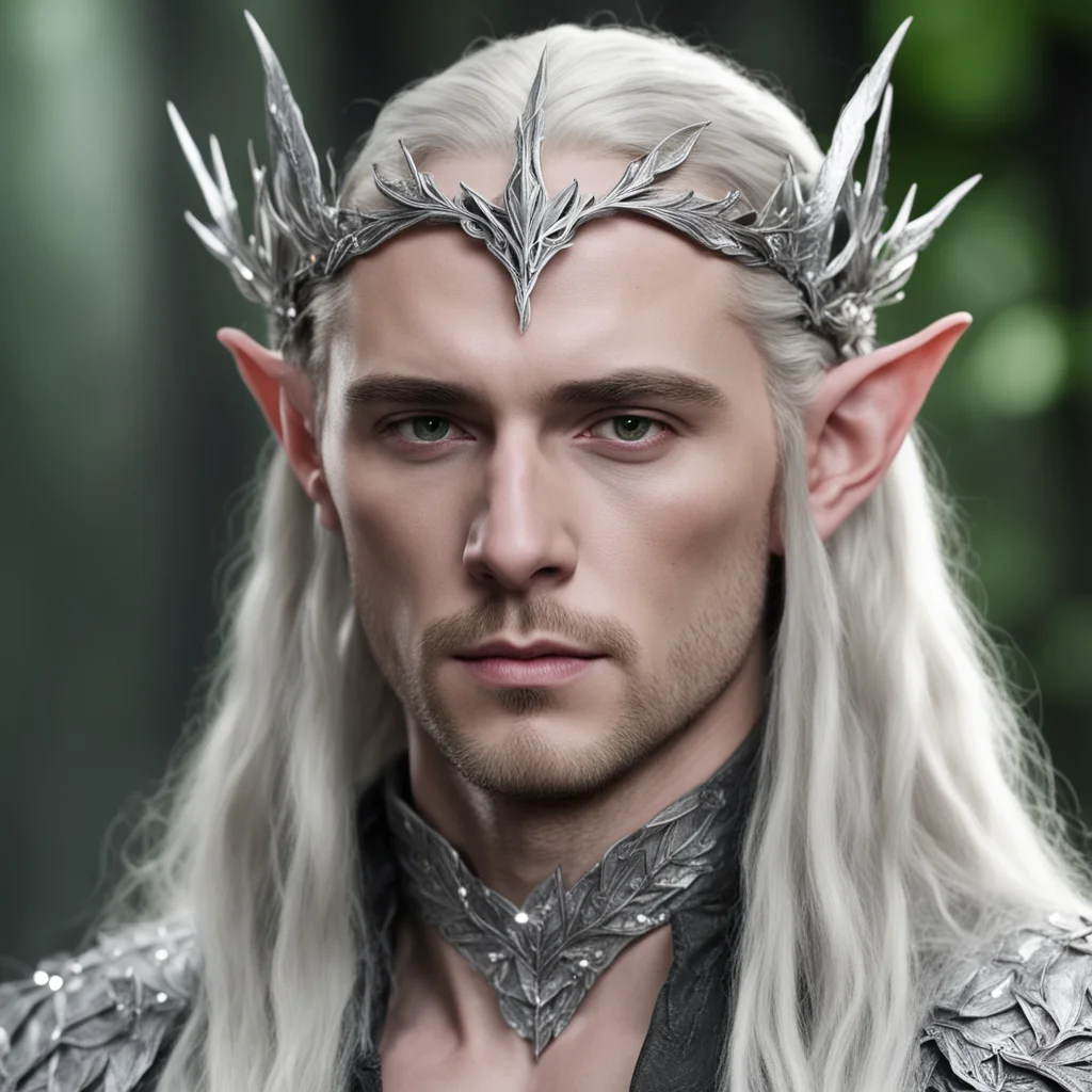king thranduil wearing small silver oak leaf elven circlet with diamonds good looking trending fantastic 1