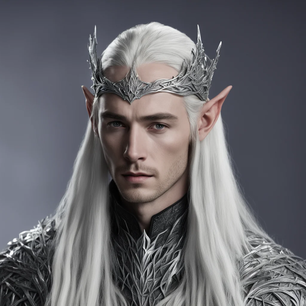 king thranduil wearing small silver wood elf circlet with diamond amazing awesome portrait 2
