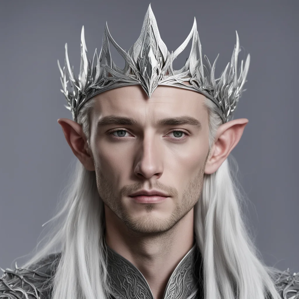 king thranduil wearing small silver wood elf circlet with diamond confident engaging wow artstation art 3