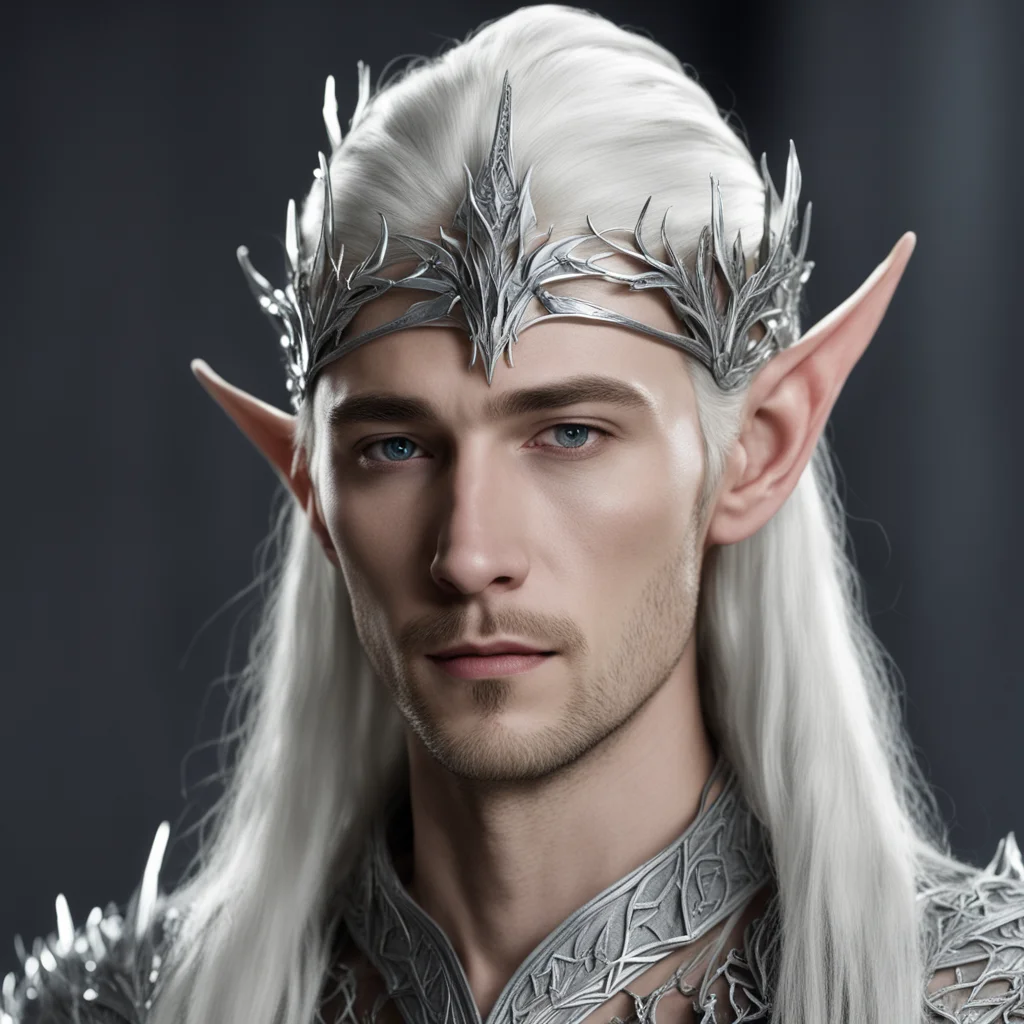 king thranduil wearing small silver wood elf circlet with diamond good looking trending fantastic 1