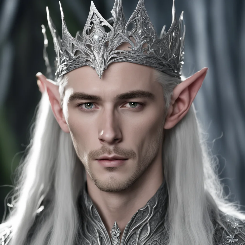 king thranduil wearing small silver wood elf tiara with diamonds good looking trending fantastic 1