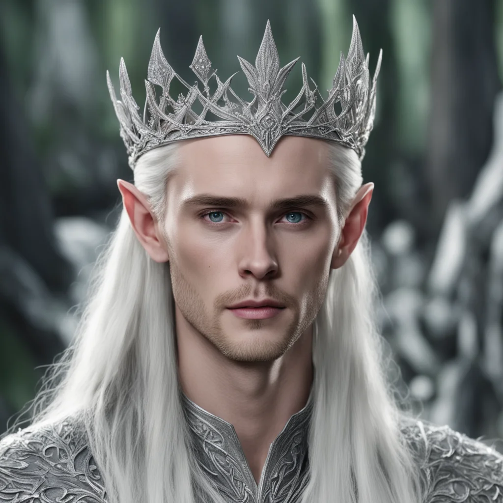 aiking thranduil wearing small silver wood elf tiara with diamonds
