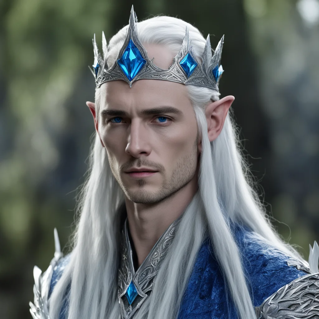 aiking thranduil wearing small silver wood rod circlet with blue diamonds confident engaging wow artstation art 3