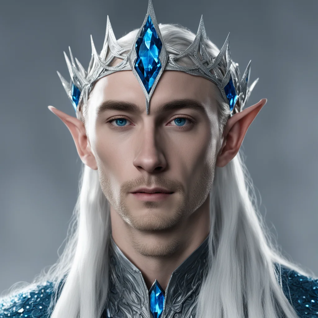aiking thranduil wearing small silver wood rod circlet with blue diamonds