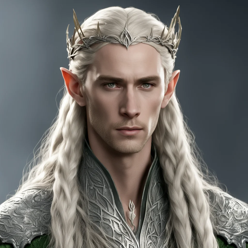 king thranduil wirh blond hair with braids wearing laurel leaf made from silver elvish circlet with diamonds amazing awesome portrait 2