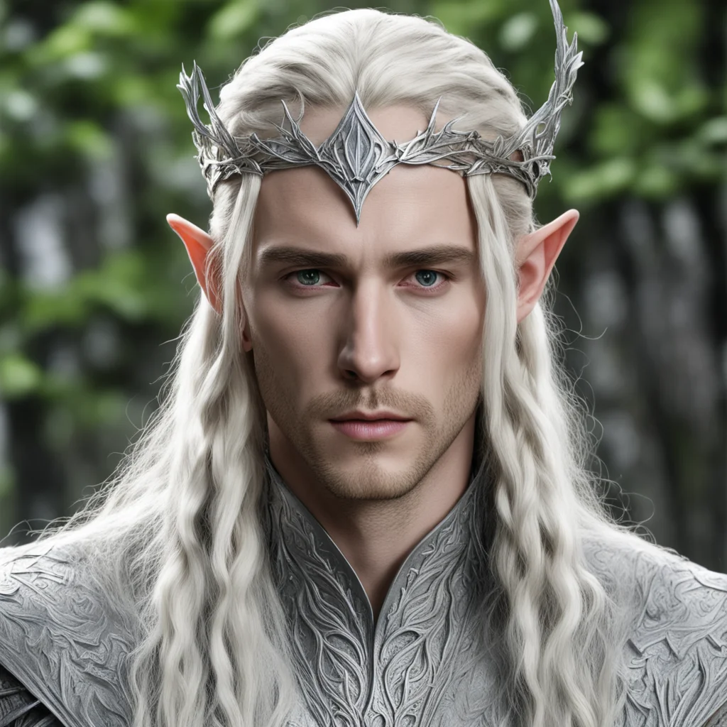 king thranduil with blond hair and braids and silver elm leaf silver elvish circlet with large center diamond  good looking trending fantastic 1