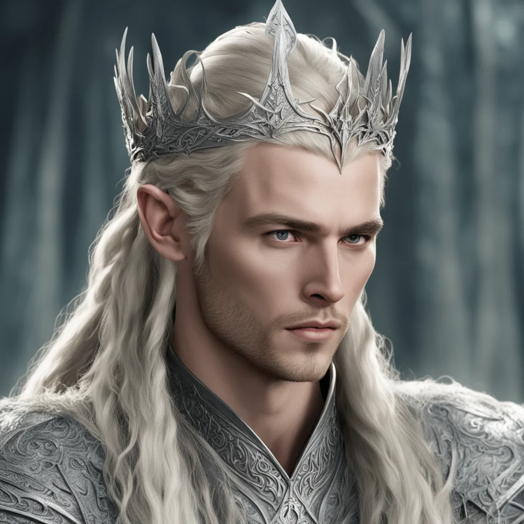 king thranduil with blond hair and braids wearing a silver sindarin elvish crown with large center diamond good looking trending fantastic 1